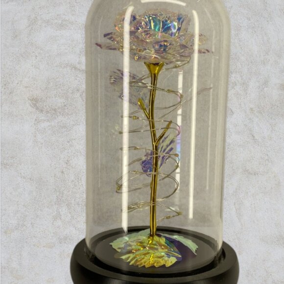 LOVE FOREVER LED ROSE -- Metallic Rose Inside Glass Dome, Lighted, LED, Like New - Picture 3 of 14